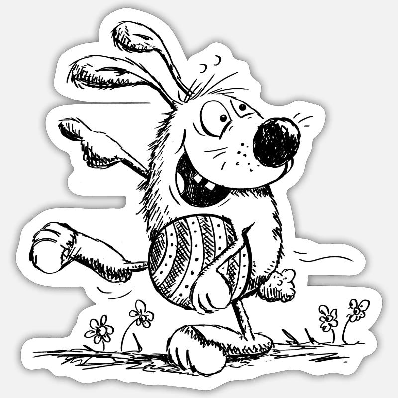 Drôle de lapin de Pâques avec oeuf de Pâques - Pâques - Sticker taille S (10 x 10 cm) - blanc mat