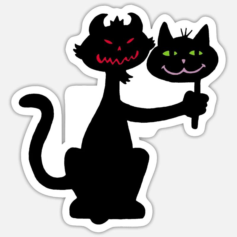 Chat noir et démon - Sticker taille S (10 x 10 cm) - blanc mat