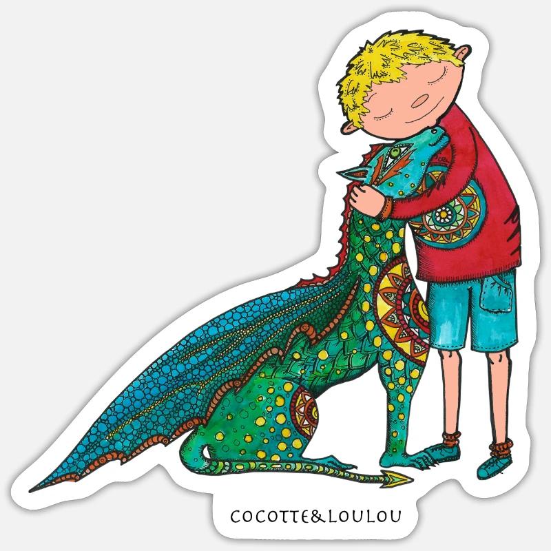Clement und sein Drache - Sticker Größe S (10 x 10 cm) - Mattweiß