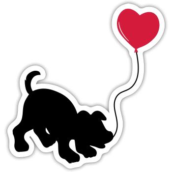 hund mit Luftballon - herz doglover - Kindermotiv - Sticker Größe S (10 x 10 cm) - Mattweiß - Vorne