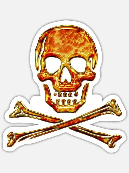 Totenkopf Feuer Skull Pirat Schädel Flamme Flagge - Sticker Größe S (10 x 10 cm) - Mattweiß