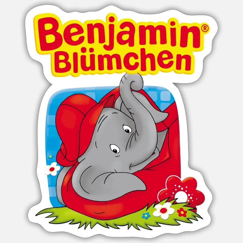 Benjamin Blümchen liegt auf der Wiese - Sticker Größe S (10 x 10 cm) - Mattweiß