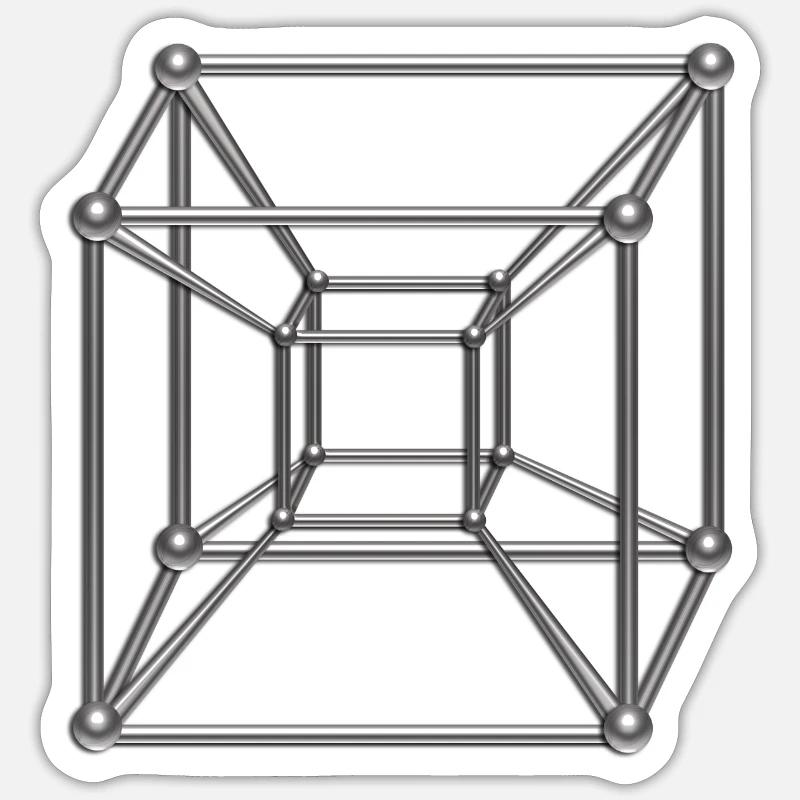 Tesseract, 4D Hypercube, digital silber, Symbol - Sticker Größe S (10 x 10 cm) - Mattweiß