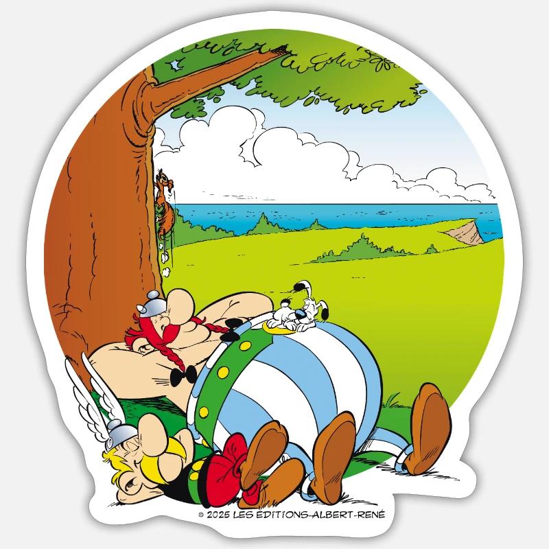 Asterix & Obelix Machen Siesta Mit Idefix - Sticker Größe S (10 x 10 cm) - Mattweiß