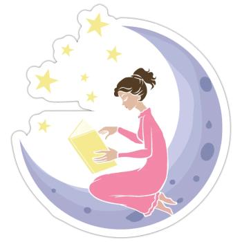 la lune étoiles filles femme apprendre le livre - Sticker taille S (10 x 10 cm) - blanc mat - Devant