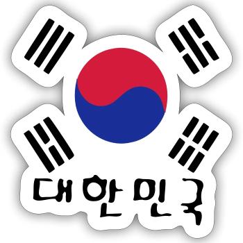 Corée du Sud drapeau et txt coréen - Sticker taille S (10 x 10 cm) - blanc mat - Devant