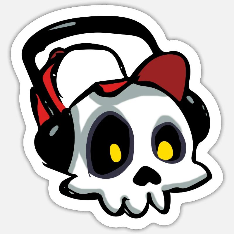 Scull mit Kopfhörern (Schlaganfall) Sticker Größe S (10 x 10 cm)