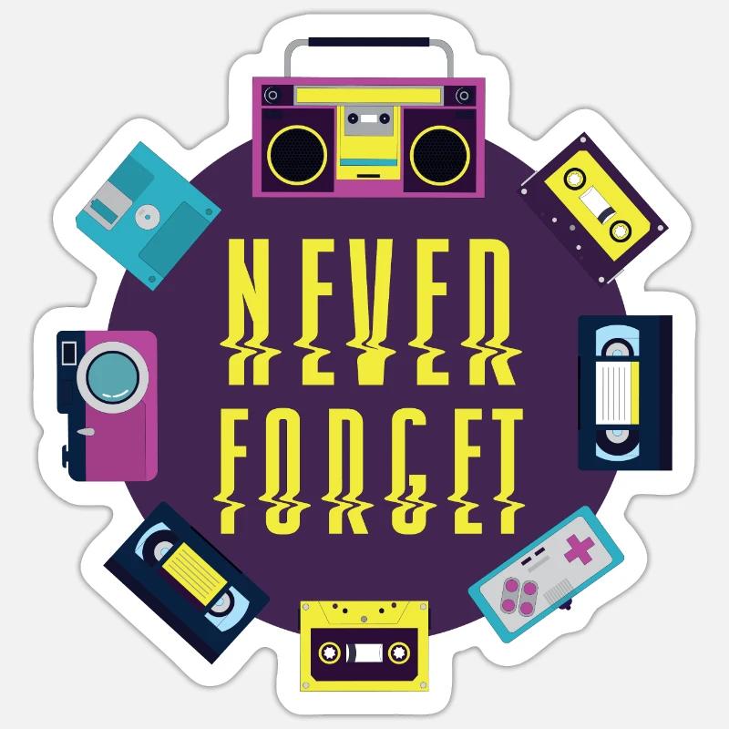Never Forget VHS Kassette Diskette Achtziger Retro - Sticker Größe S (10 x 10 cm) - Mattweiß