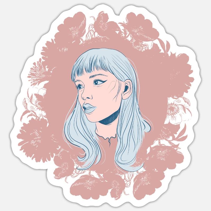 Mädchen mit Blumen Sticker Größe S (10 x 10 cm)