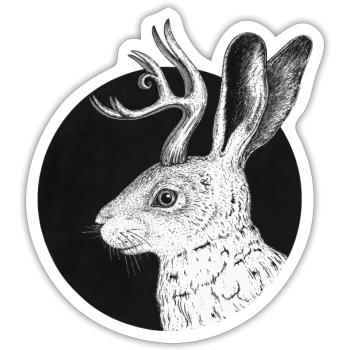 Jackalope - fabuleux lapin avec des bois - Sticker taille S (10 x 10 cm) - blanc mat - Devant
