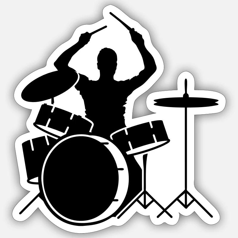drummer and drums - Sticker size S (10 x 10 cm) - white matte