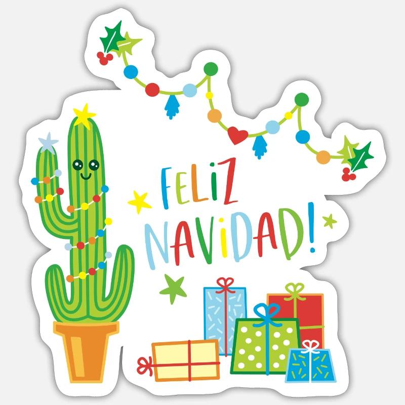 Feliz Navidad Kaktus Weihnachtspullover - Sticker Größe S (10 x 10 cm) - Mattweiß