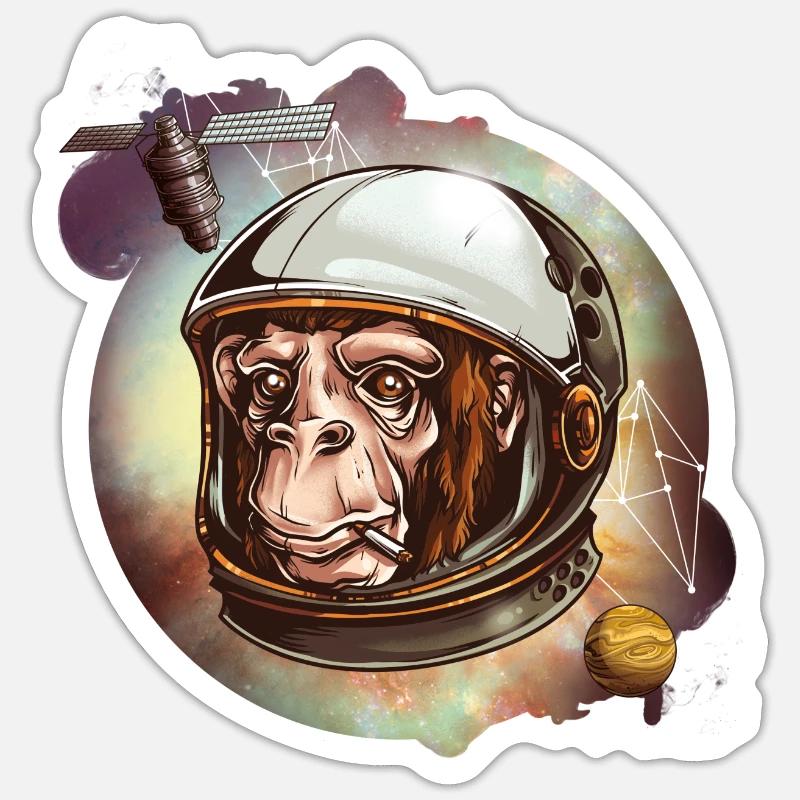 Spacemonkey smoking - Sticker Größe S (10 x 10 cm) - Mattweiß