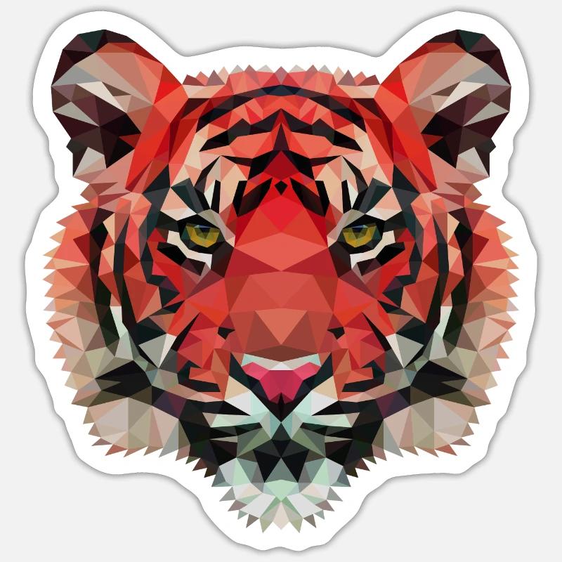 Tiger Polygon wild Löwe rot Raubkatze Geschenk - Sticker Größe S (10 x 10 cm) - Mattweiß