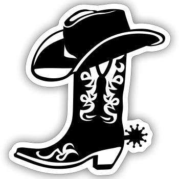 Cowboy Hut Stiefel Logo - Sticker Größe S (10 x 10 cm) - Mattweiß - Vorne