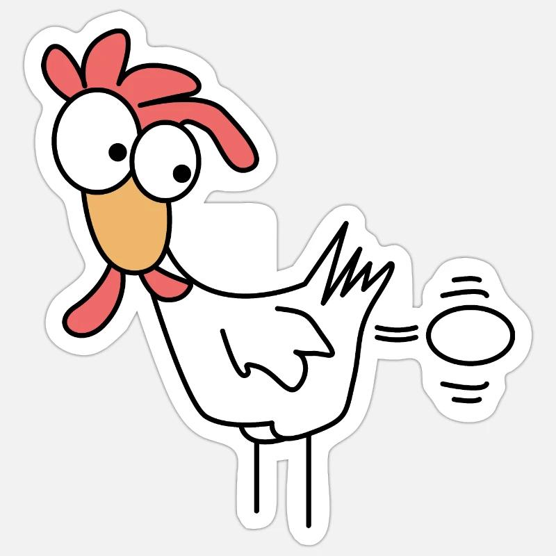 Le poulet pond un oeuf - Sticker taille S (10 x 10 cm) - blanc mat