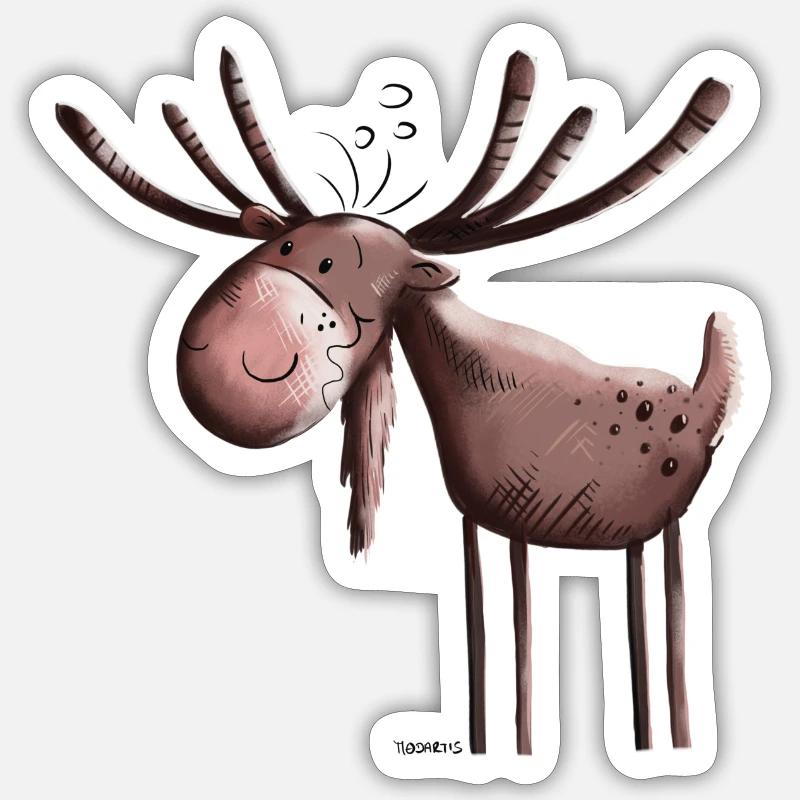 Knuffiger Elch - Sticker Größe S (10 x 10 cm) - Mattweiß