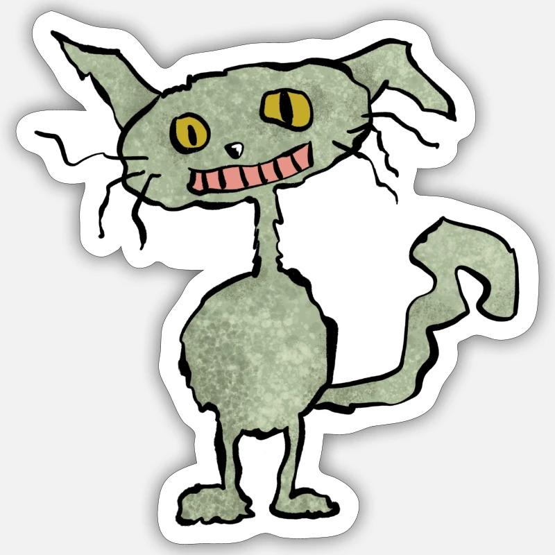 Chat drôle vert - Sticker taille S (10 x 10 cm) - blanc mat