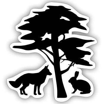 Fuchs, Hase unter Baum - Sticker Größe S (10 x 10 cm) - Mattweiß - Vorne
