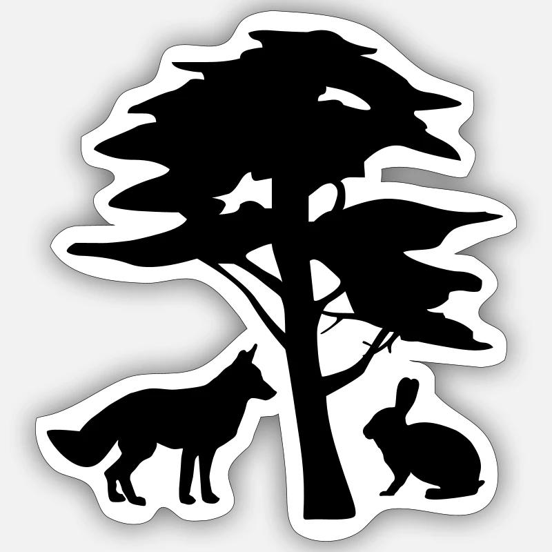 Fuchs, Hase unter Baum - Sticker Größe S (10 x 10 cm) - Mattweiß