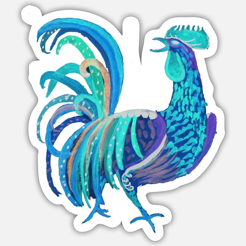 coq bleu - Sticker taille S (10 x 10 cm) - blanc mat