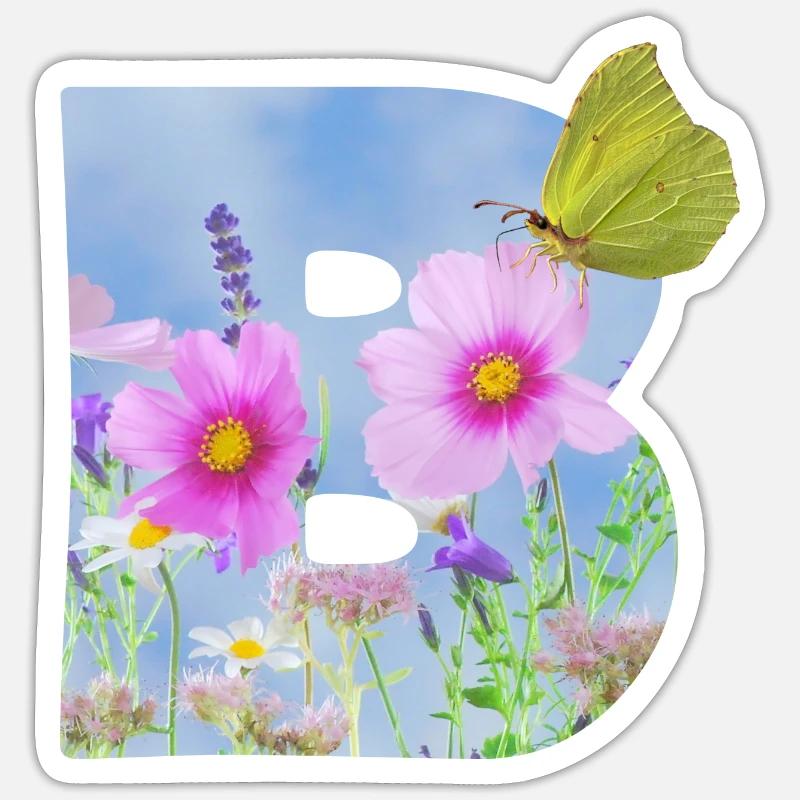 spring flowers butterfly b - Sticker size S (10 x 10 cm) - white matte