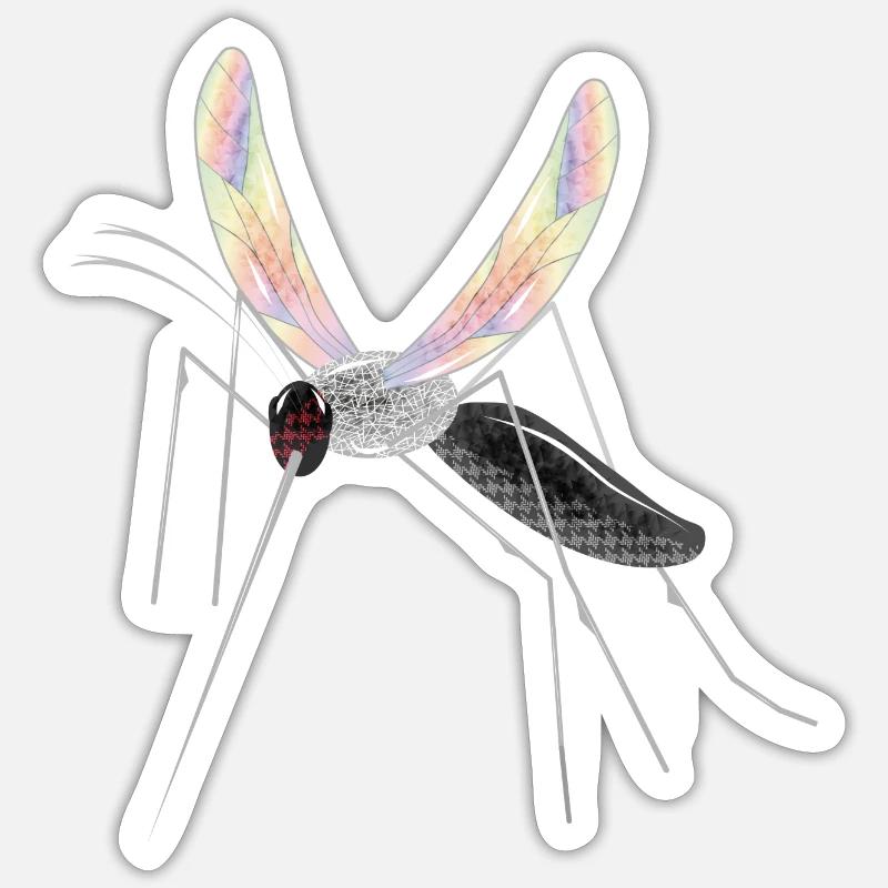 irisierende Zeichnung einer Stechmücke Mosquito - Sticker Größe S (10 x 10 cm) - Mattweiß