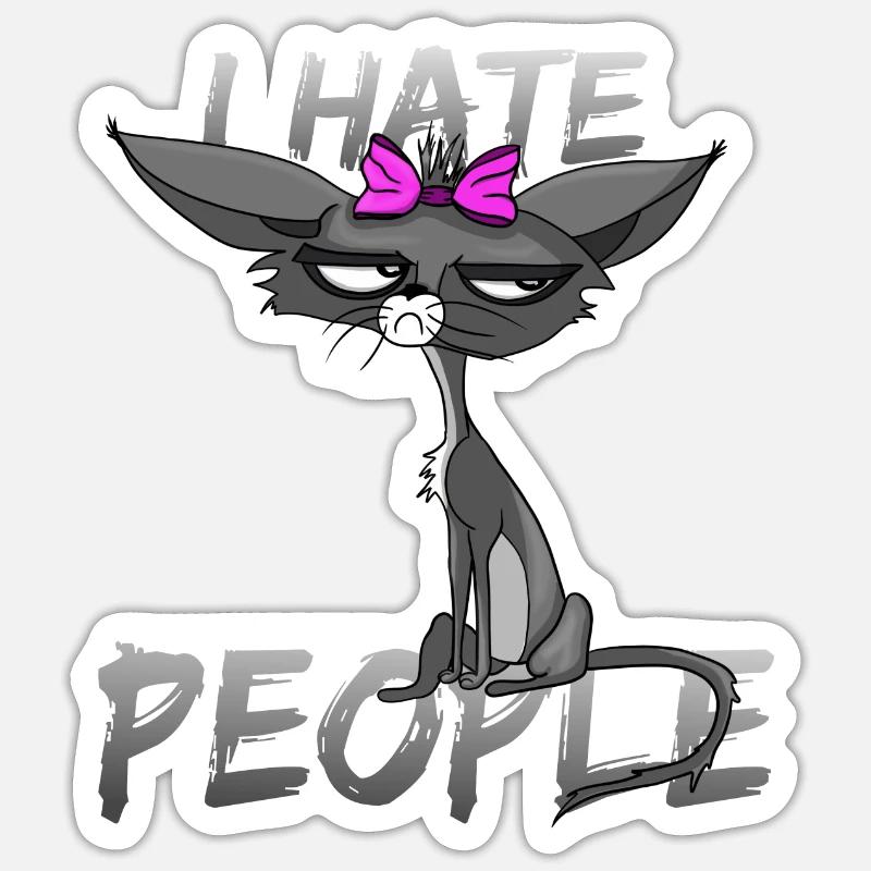 Chat je déteste les gens avec un arc Sticker taille S (10 x 10 cm)