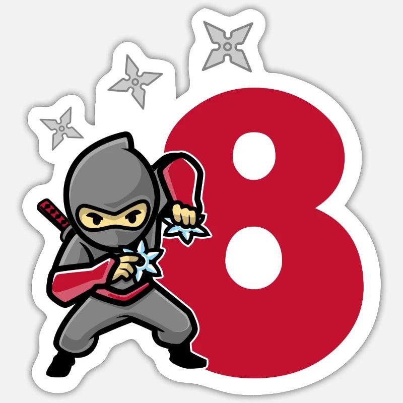 Ninja 8 Jähriger Geschenk - Sticker Größe S (10 x 10 cm) - Mattweiß
