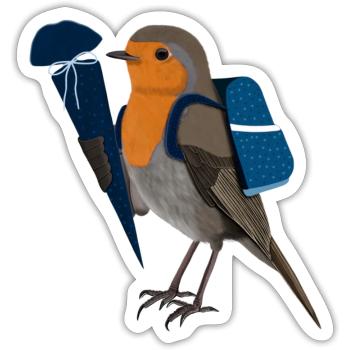 European robin school start school bag blue - Sticker size S (10 x 10 cm) - white matte - Front