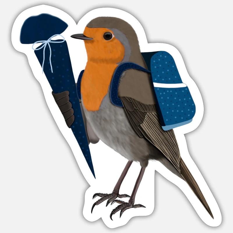 Rotkehlchen Einschulung Schulanfang Schultüte Blau - Sticker Größe S (10 x 10 cm) - Mattweiß