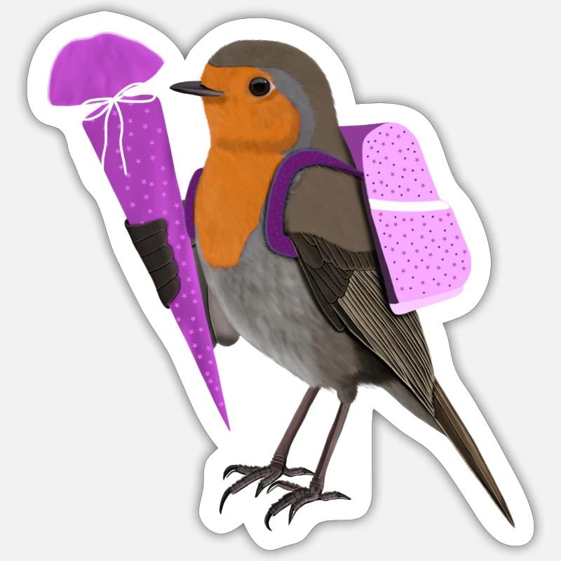 Rotkehlchen Einschulung Schulanfang Schultüte Rosa - Sticker Größe S (10 x 10 cm) - Mattweiß