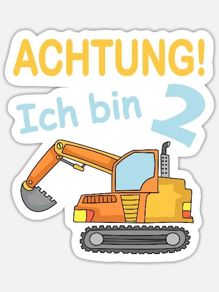 Kindergeburtstag 2 Jahre Jungen Bagger Baustelle - Sticker Größe S (10 x 10 cm) - Mattweiß