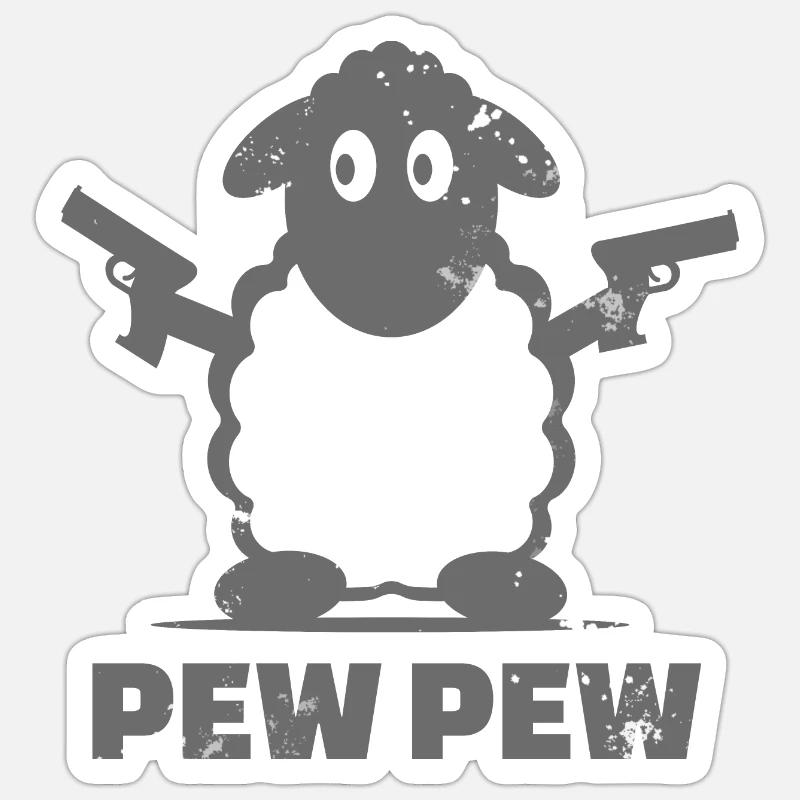 Drôle Pew Pew Mouton - Sticker taille S (10 x 10 cm) - blanc mat