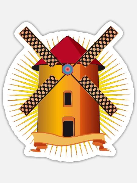 moulin à vent doré avec un fond brillant - Sticker taille S (10 x 10 cm) - blanc mat