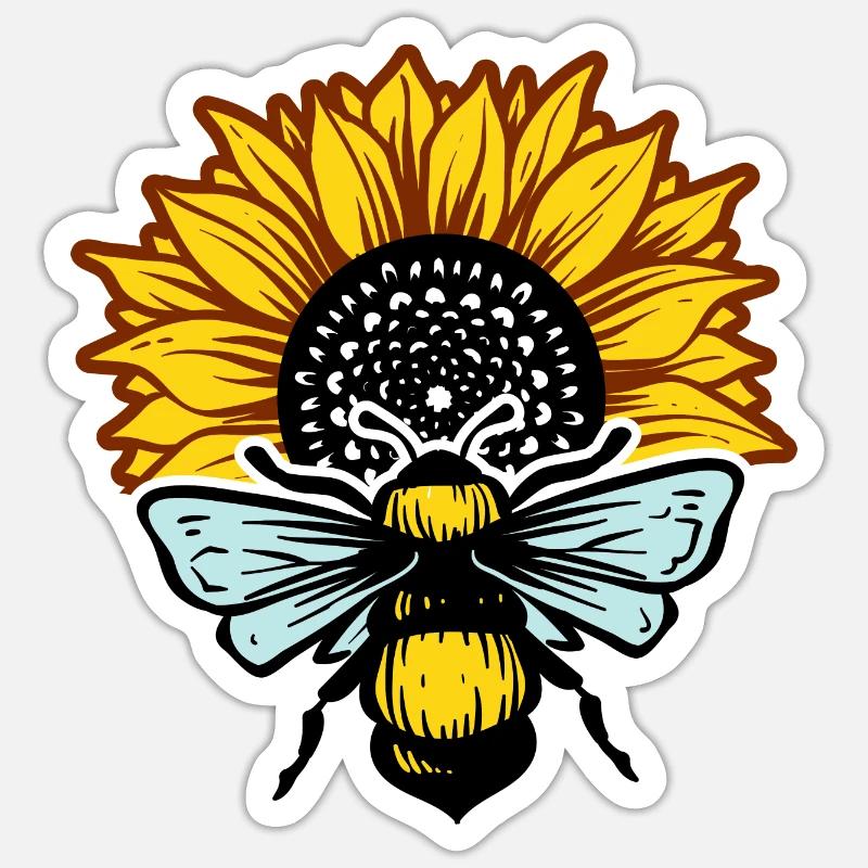 Sunflower and bee - Sticker size S (10 x 10 cm) - white matte