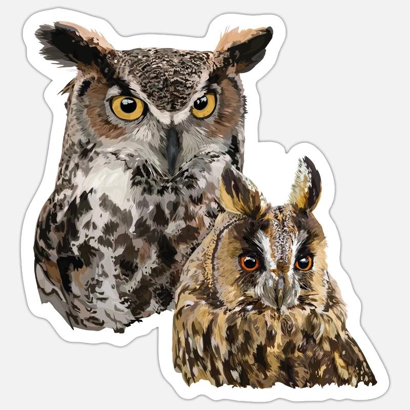 Hiboux - Sticker taille S (10 x 10 cm) - blanc mat