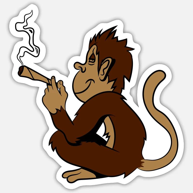 affe Weed Hanf - Sticker Größe S (10 x 10 cm) - Mattweiß