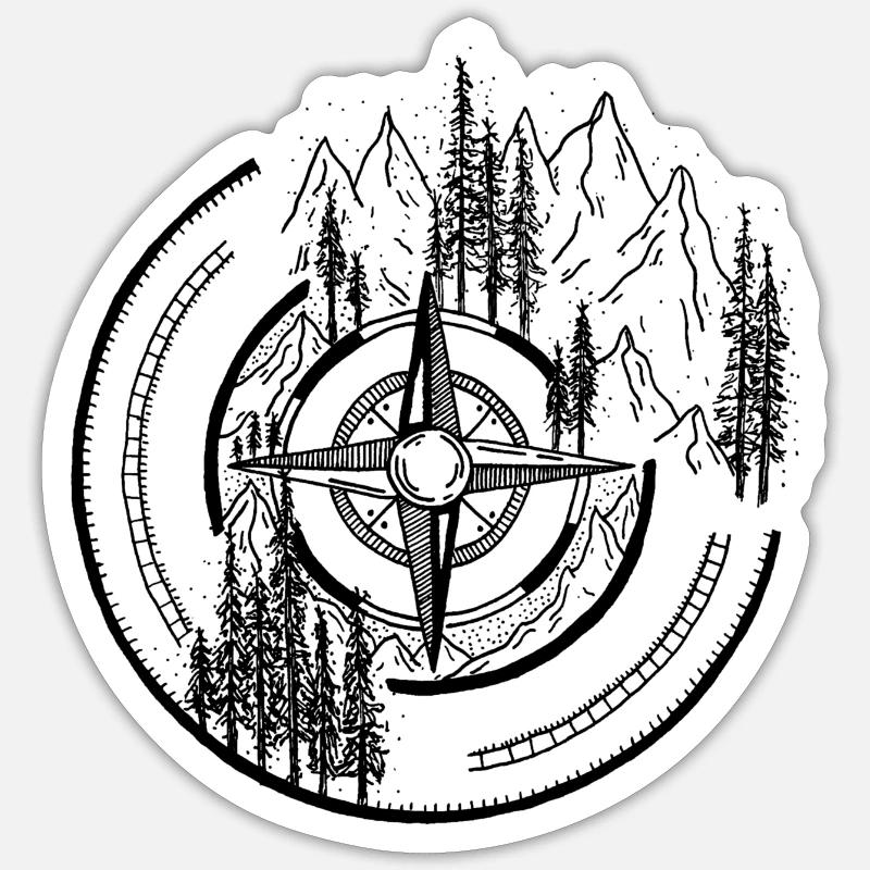 Compass Mountains Sticker Größe S (10 x 10 cm)