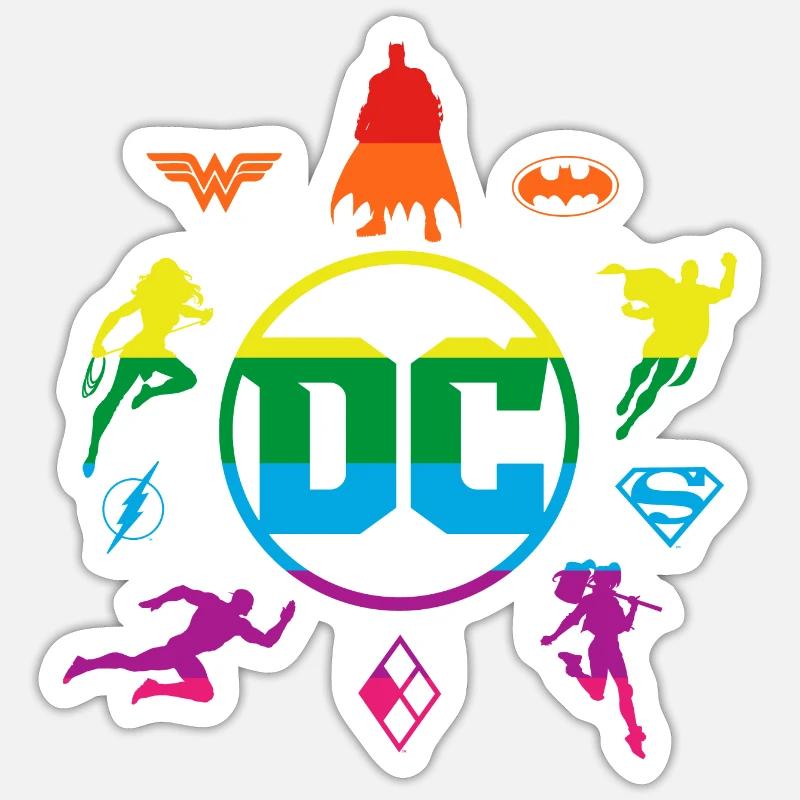 Justice League DC Superhelden Regenbogen Logos - Sticker Größe S (10 x 10 cm) - Mattweiß