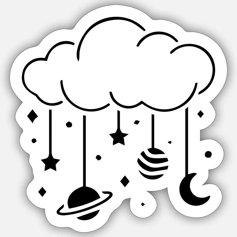 Nuages la nuit mobile - Sticker taille S (10 x 10 cm) - blanc mat