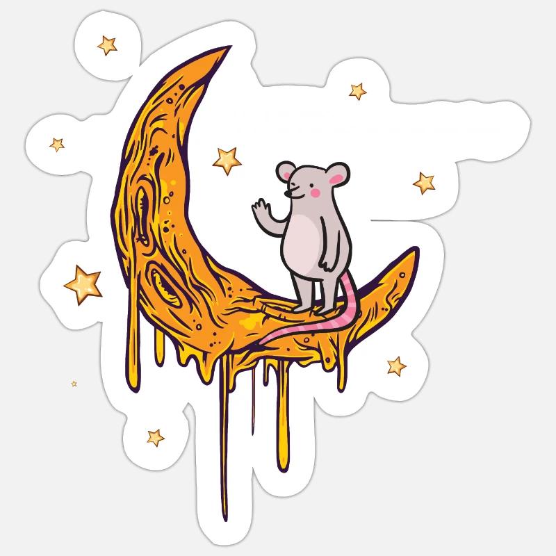 Lune souris - Sticker taille S (10 x 10 cm) - blanc mat