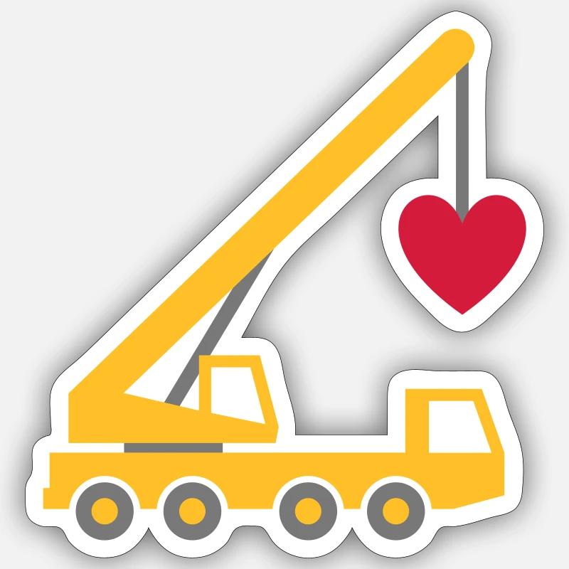 ★ Les couleurs de conception peuvent être modifiées ★ Grue mobile avec un cœur - Sticker taille S (10 x 10 cm) - blanc mat