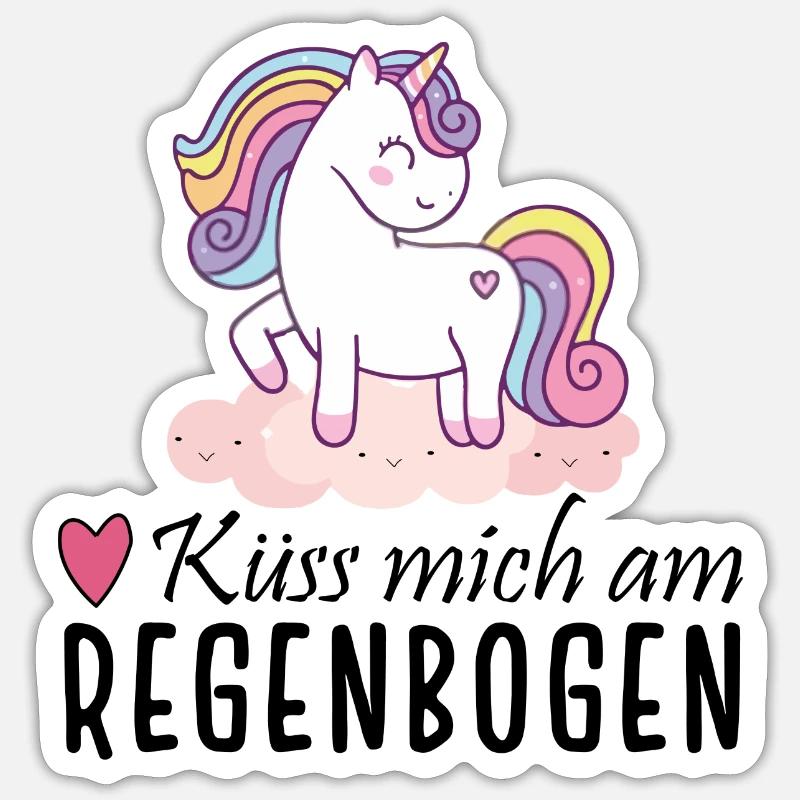 Einhorn - Küss mich am Regenbogen - Sticker Größe S (10 x 10 cm) - Mattweiß