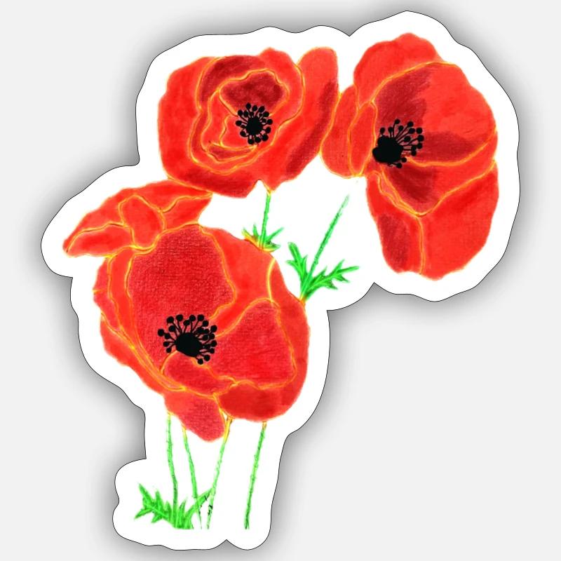 Coquelicots - Sticker taille S (10 x 10 cm) - blanc mat