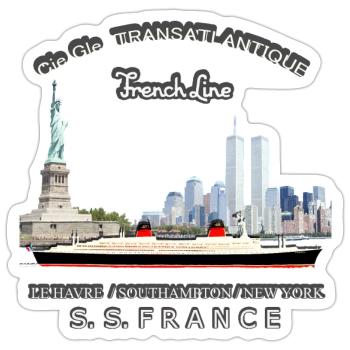 FRANKREICH PAQUEBOT NEW YORK - Sticker Größe S (10 x 10 cm) - Mattweiß - Vorne