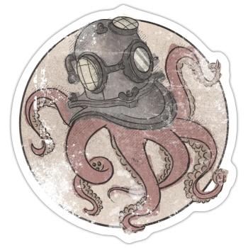 Poulpe en casque de plongée - Sticker taille S (10 x 10 cm) - blanc mat - Devant