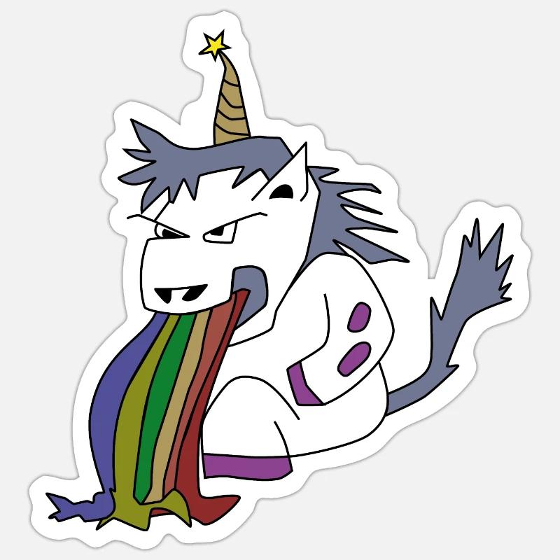 Kotzendes Einhorn - Sticker Größe S (10 x 10 cm) - Mattweiß