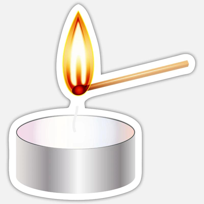 light a small tea light with match - Sticker size S (10 x 10 cm) - white matte