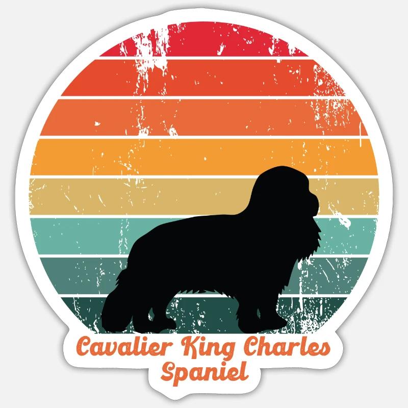 Retro Cavalier King Charles Spaniel - Sticker Größe S (10 x 10 cm) - Mattweiß